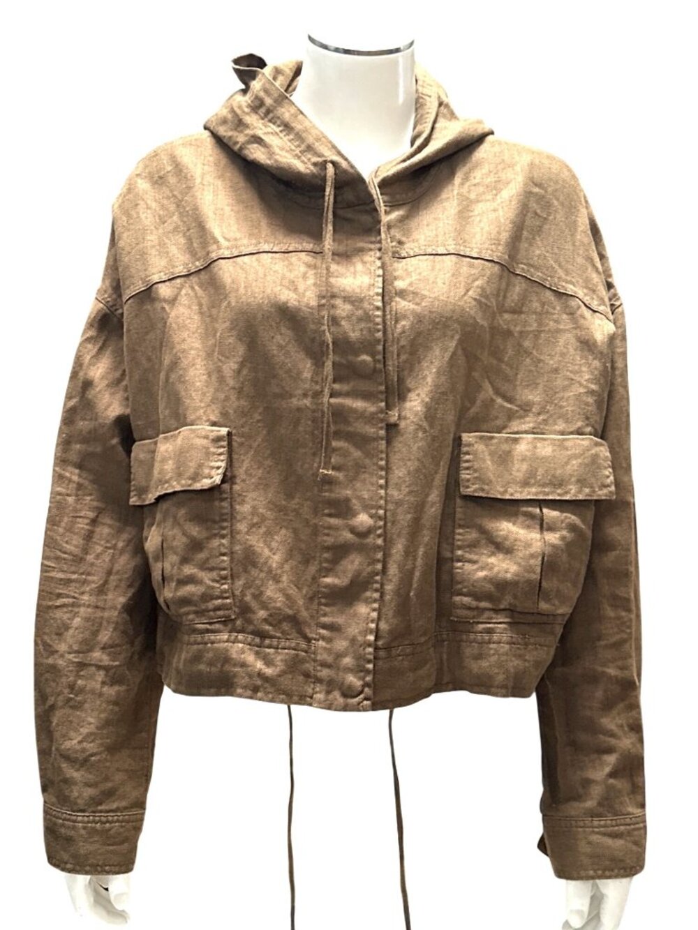 Forever 21 Medium Brown Hooded Jacket Cropped Utility Streetwear Grunge Core Y2K - Picture 2 of 12
